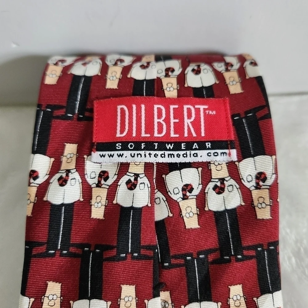 Dilbert Softwear Vintage Comic Strip Silk USA Burgundy Maroon Necktie Tie